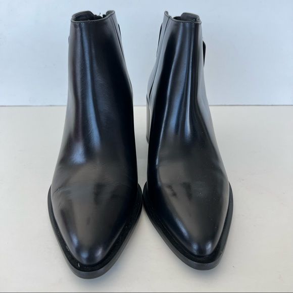 ♦️SOLD♦️VINCE Laird Black Polished Leather Pointed Block Heels Ankle Boots Sz - Picture 3 of 11